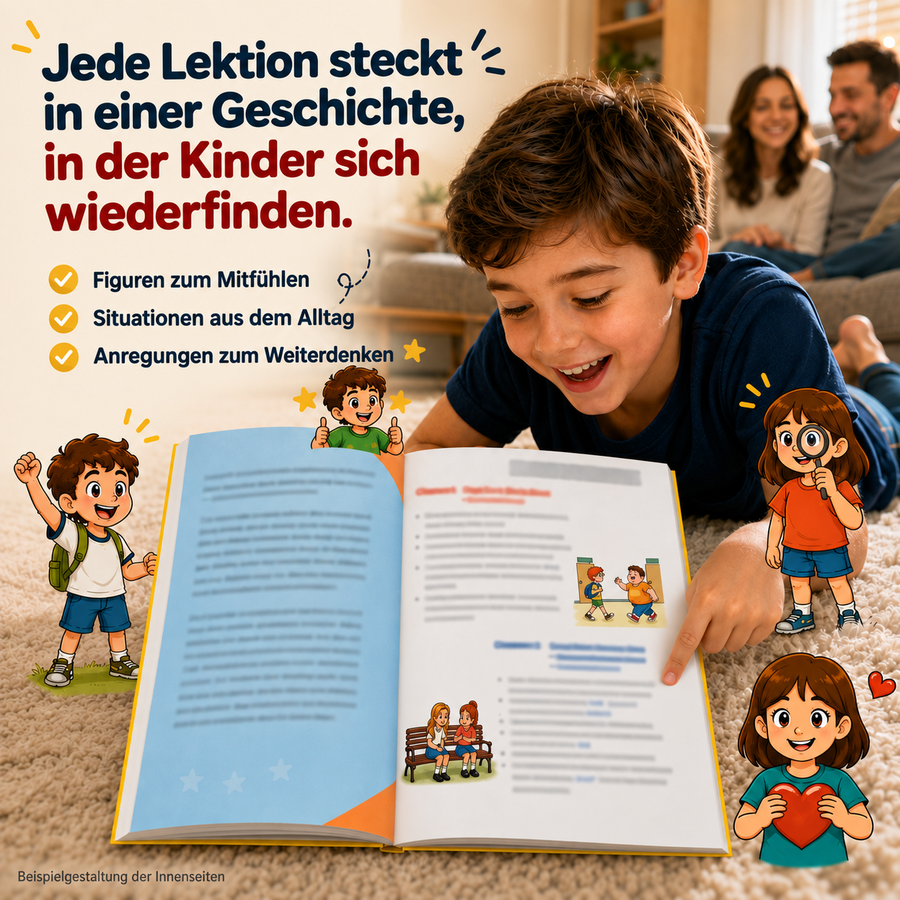 Jede Lektion ist eine Geschichte, in der Kinder sich wiedererkennen.