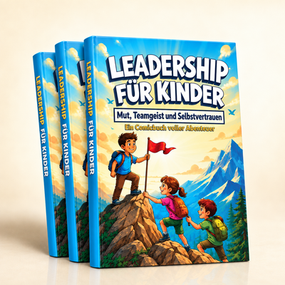 Drei Exemplare des deutschen Buchs Leadership für Kinder